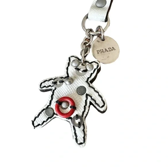Authentic PRADA White Leather Bear Keychain Bag Charm - Picture 3 of 8